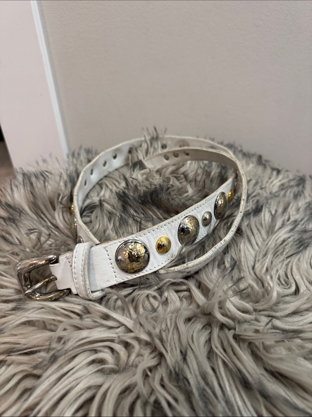 Vintage 1985 white Studded Belt with Mixed Metal Accents (as is)